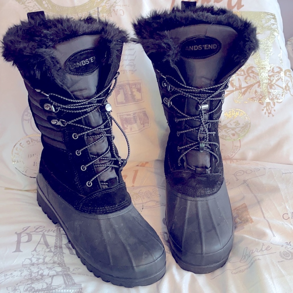 Lands’ End waterproof winter leather boots sz. 10